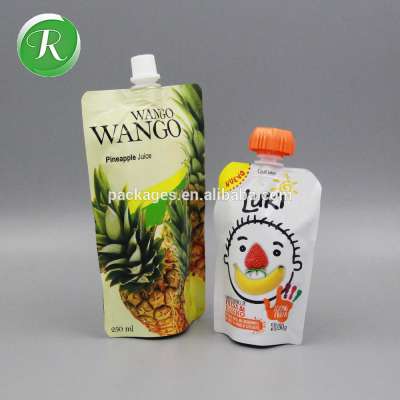 Chinese manufacturer 250ml pineapple juice packaging bag/spout pouch for pineapple juice 250ml